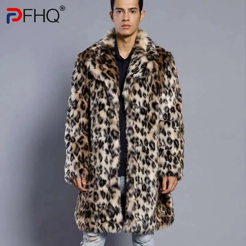 Leopard Print Faux Fur Men's Suit Collar Jacket