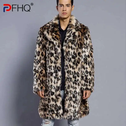Leopard Print Faux Fur Men's Suit Collar Jacket