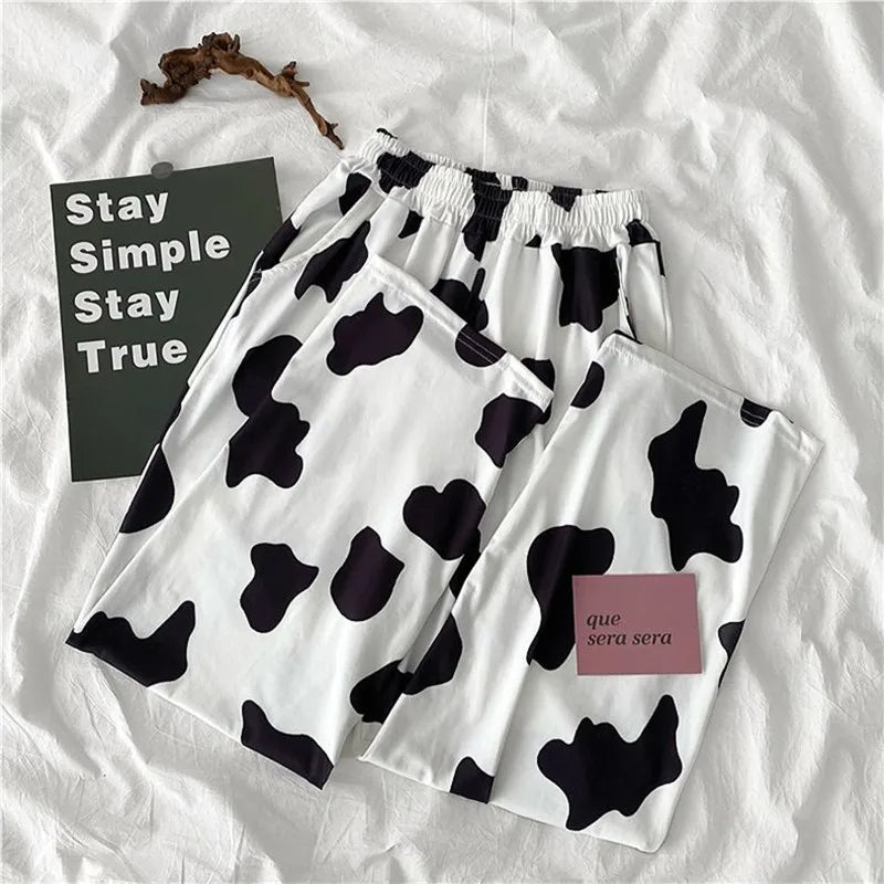 Summer Vintage Cow Print High Waist Trousers