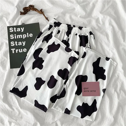Summer Vintage Cow Print High Waist Trousers