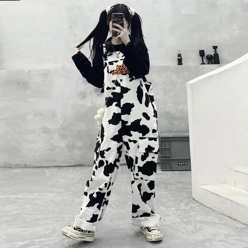 2025 Streetwear Jumpsuit Cow Inspired Design Trousers