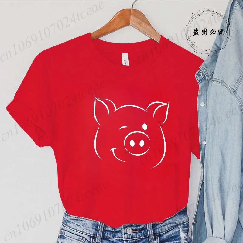 Cute Cartoon Pig Print Women's Summer T Shirt