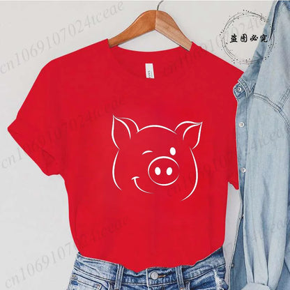 Cute Cartoon Pig Print Women's Summer T Shirt