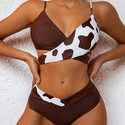 2025 Cow Print Patchwork Swimsuit