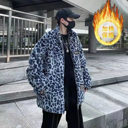 2023 Winter Jacket, Men's Outerwear Fur Leopard Casual Loose Parkas