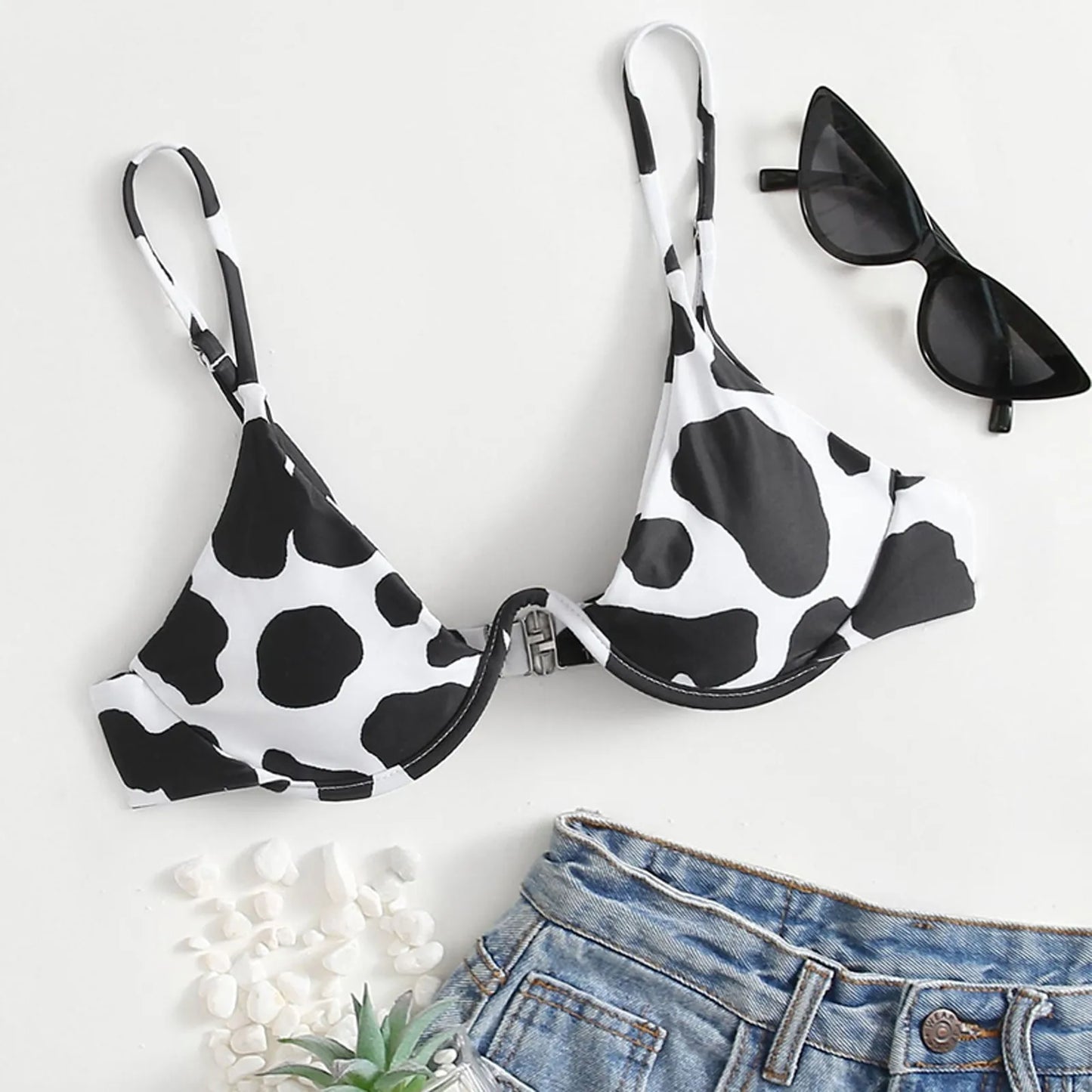 Brazilian Beachwear Push-Up Tops Bandage Cow Print Bikini