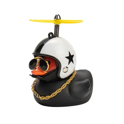 Yellow Duck Car Dashboard Decoration with Cool Glasses Propeller Helmet