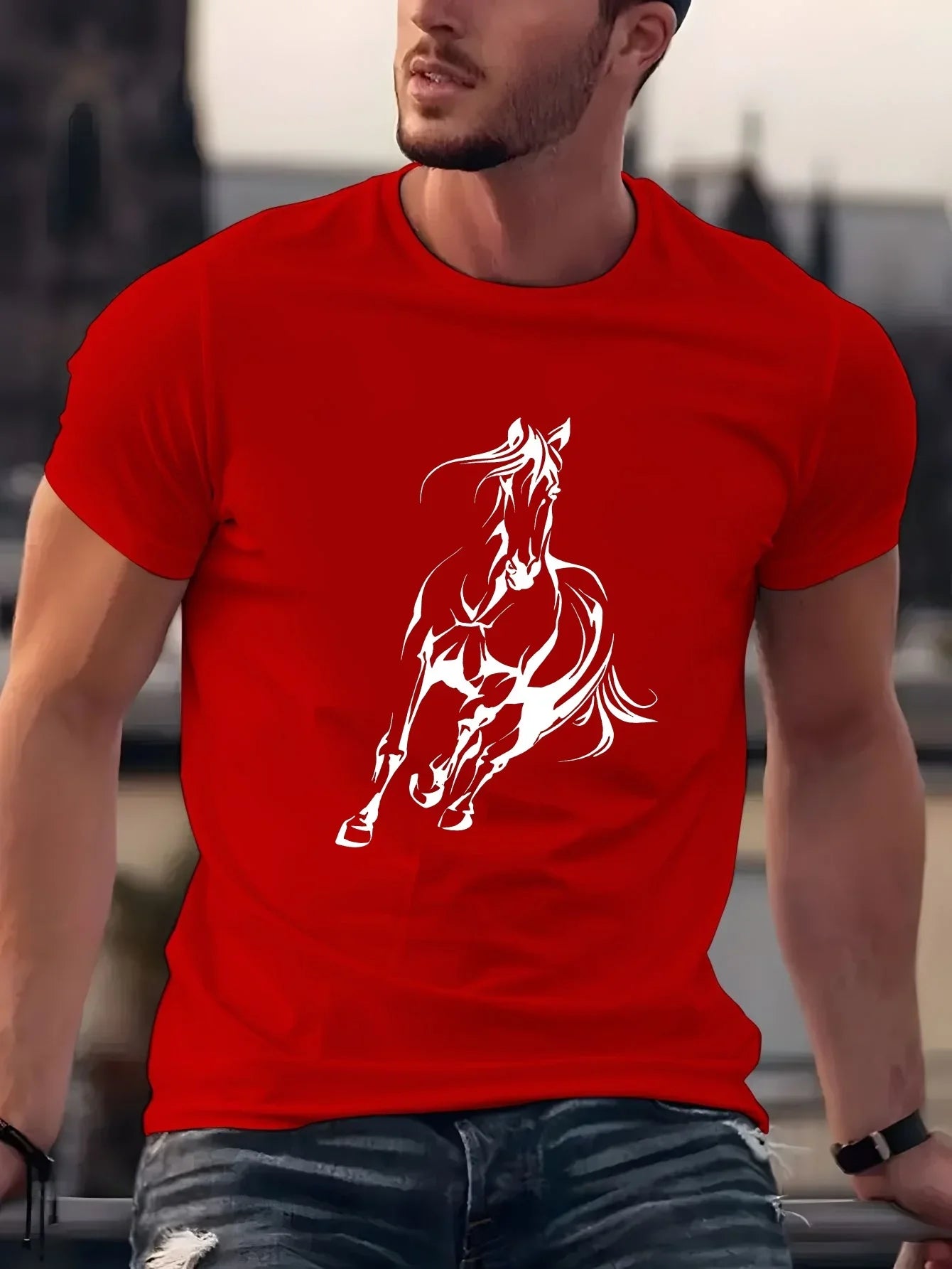 Men's Horse Running Print T-Shirt