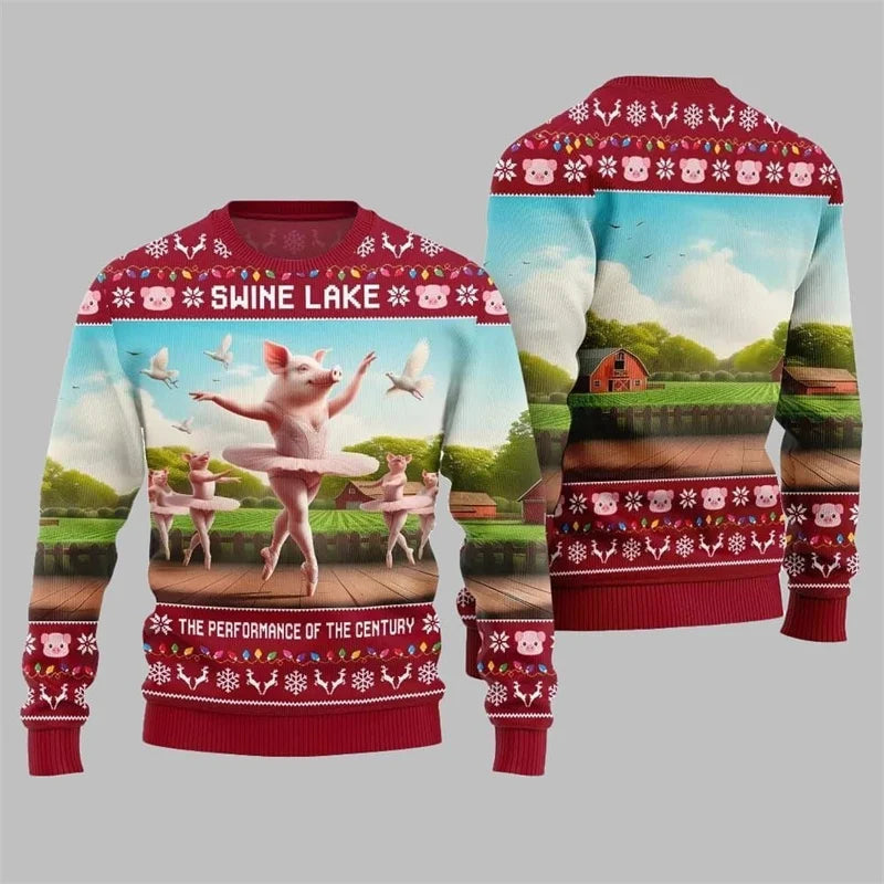 Festival Funny Pig Print Christmas Sweater For Men & Women