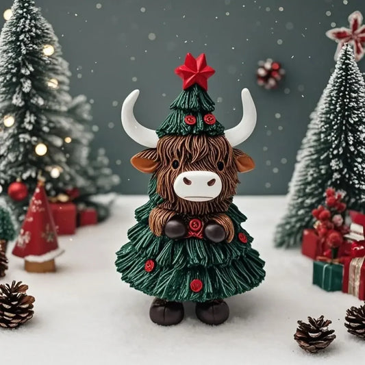 Seasonal Tabletop Ornament Resin Christmas/Halloween Highland Cow Statue