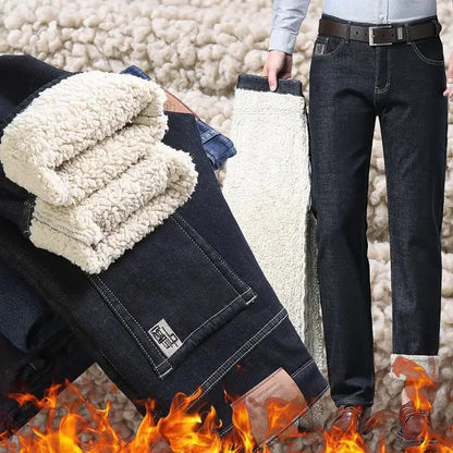 Men's Winter Thickened Fleece Lined Casual Jeans