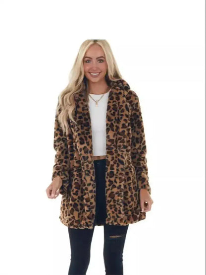 European and American Style Winter Leopard Print Overcoat