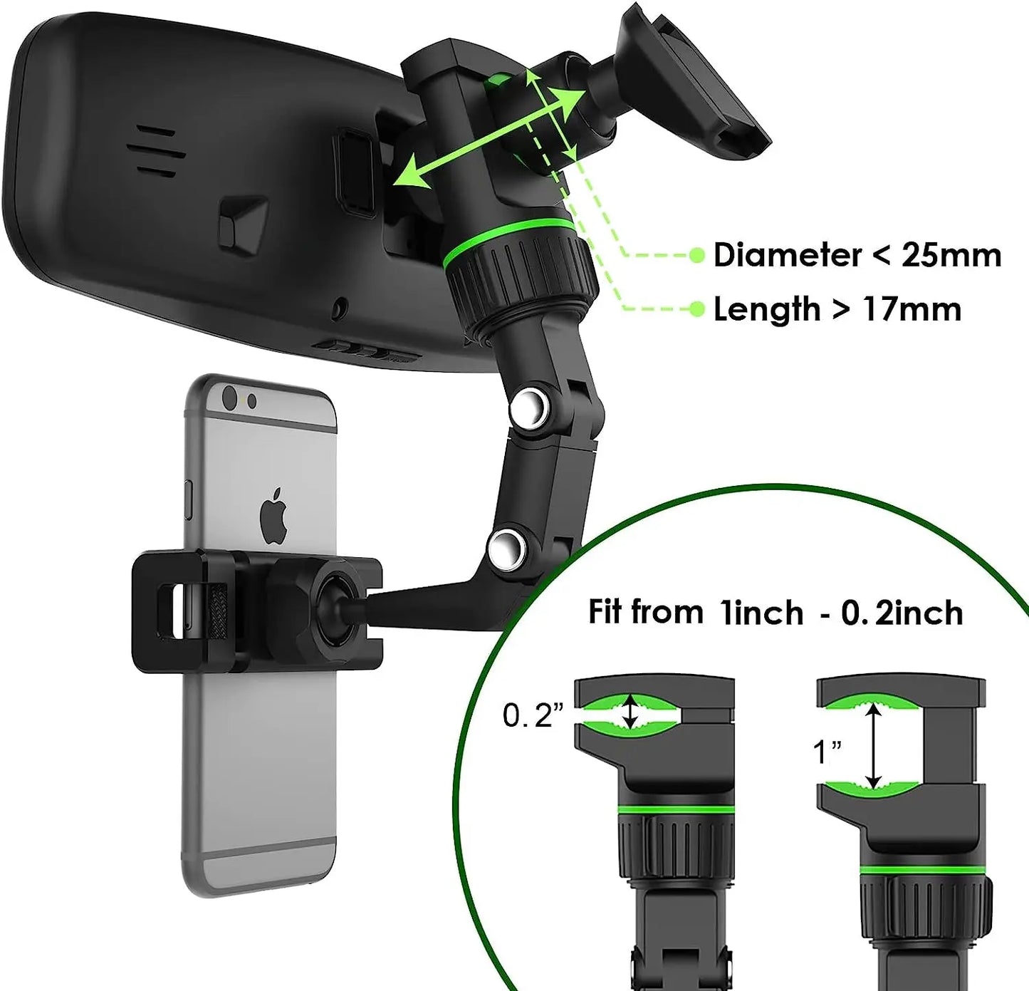 Rearview Mirror Phone Holder 360° Rotatable and Retractable