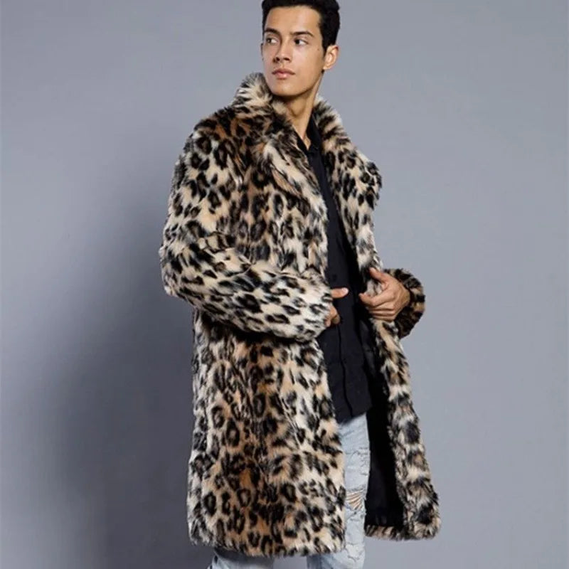 Luxury Men's Leopard Print Suit Overcoat