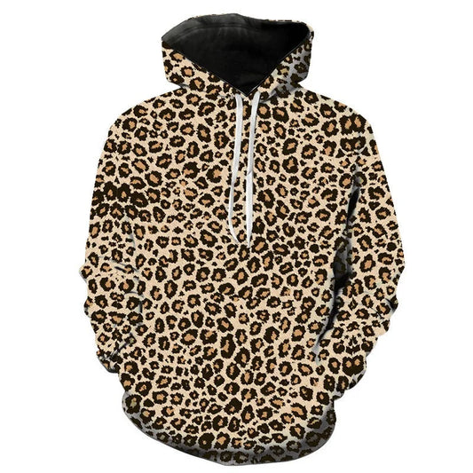 3D Printed Leopard Print Pull Over Hoodie