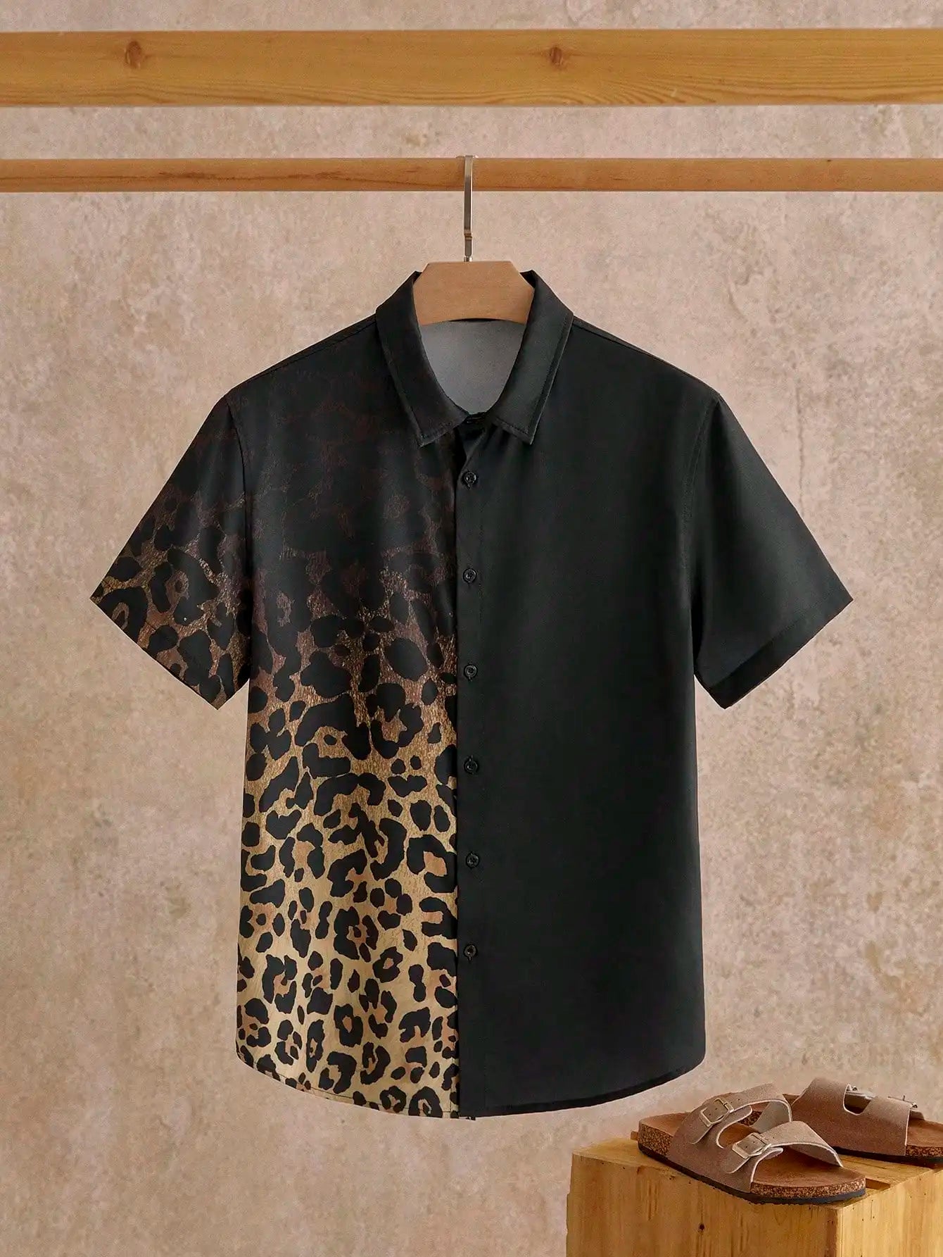Summer Beach Leopard Pattern Print Men's Button Up Shirt
