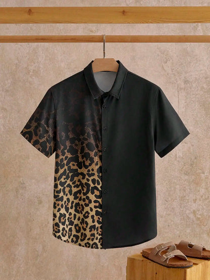 Summer Beach Leopard Pattern Print Men's Button Up Shirt