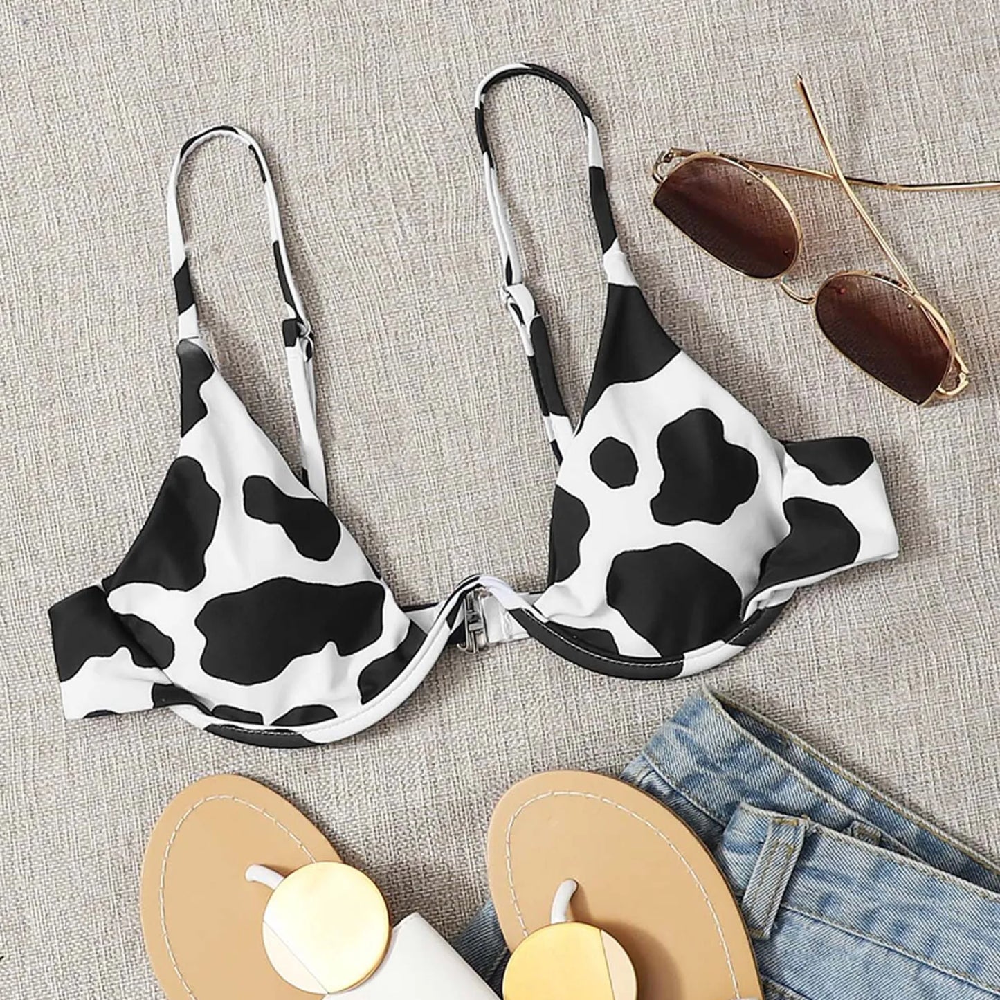 Brazilian Beachwear Push-Up Tops Bandage Cow Print Bikini