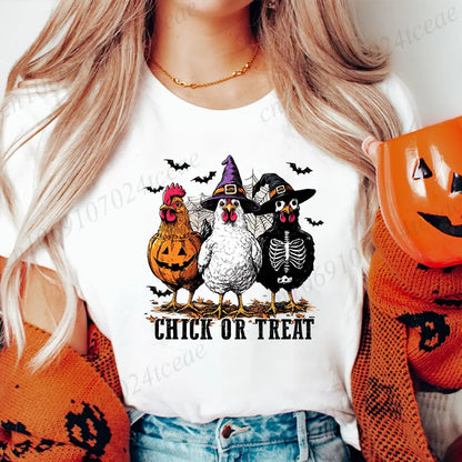 Women's T-shirt, Casual Halloween Chick or Treat Print T-shirt