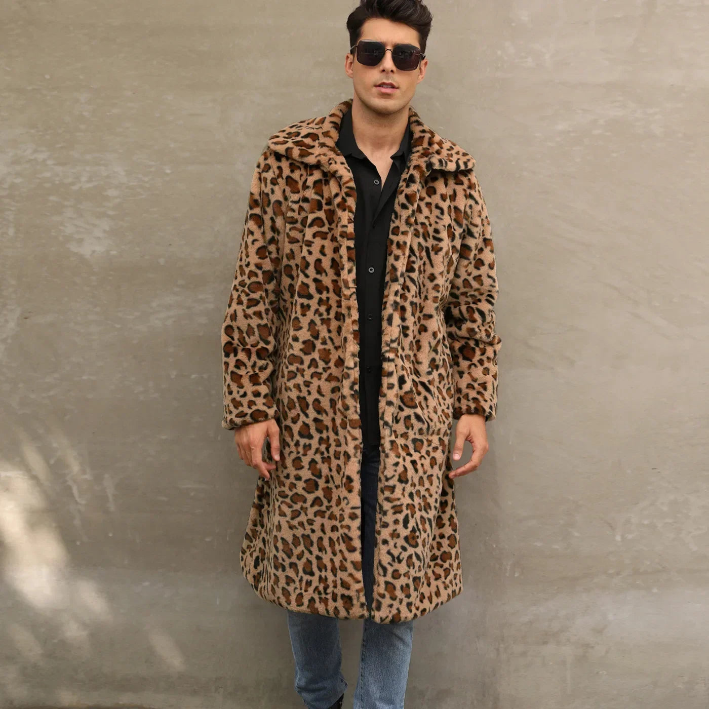 Men Fur Leopard Style Coat