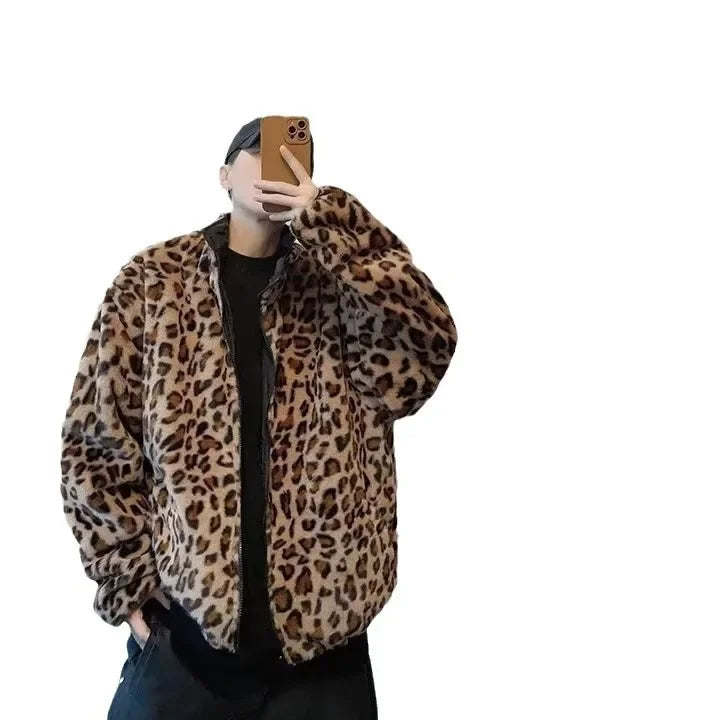 Double-Sided American Retro Cotton Jacket With Leopard Print Design