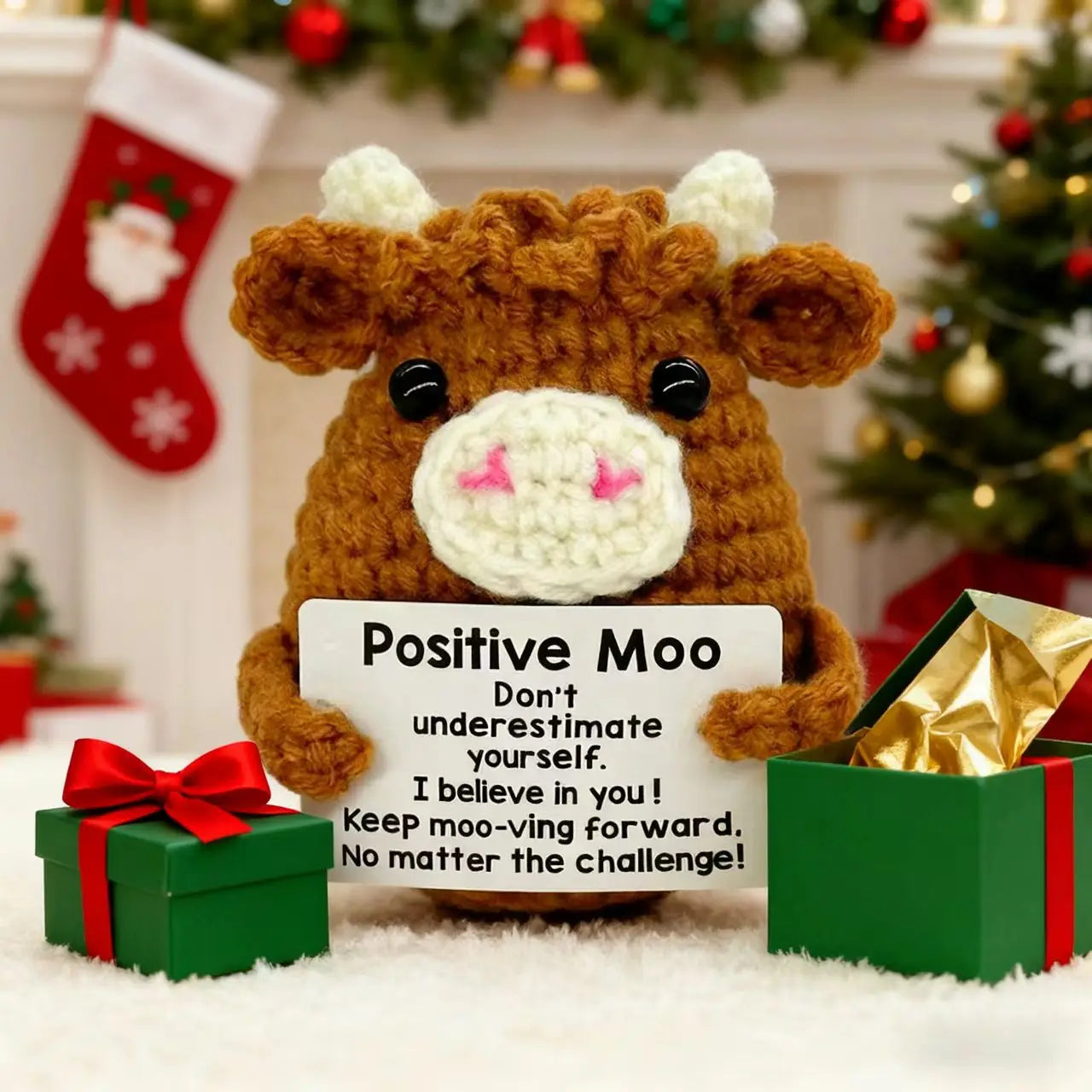 Handmade Positive Crochet Cow Desktop Decorations