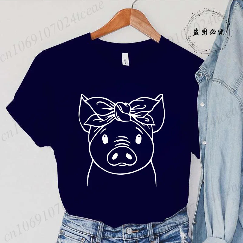 Cute Cartoon Pig Print Women's Summer T Shirt