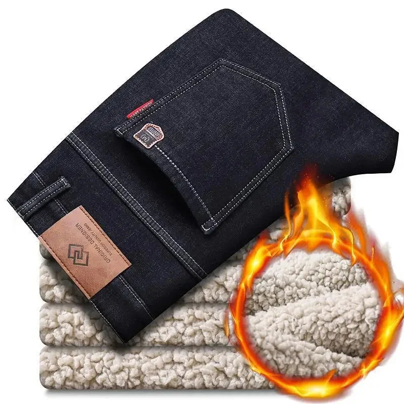 Men's Winter Thickened Fleece Lined Casual Jeans