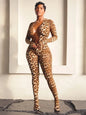 Woman's Leopard Print Jumpsuits With Deep V-Neck Style