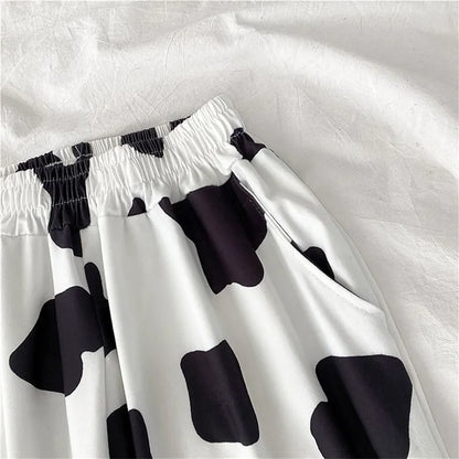 Summer Vintage Cow Print High Waist Trousers