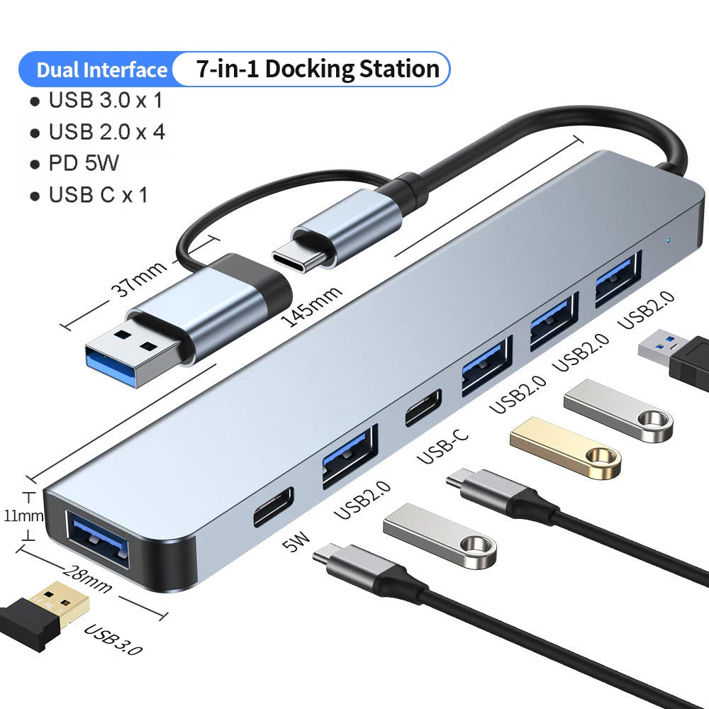 Aluminum 7 in 1 USB -HUB Extender