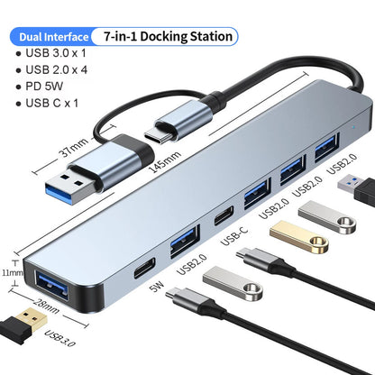 Aluminum 7 in 1 USB -HUB Extender