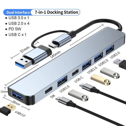 Aluminum 7 in 1 USB -HUB Extender