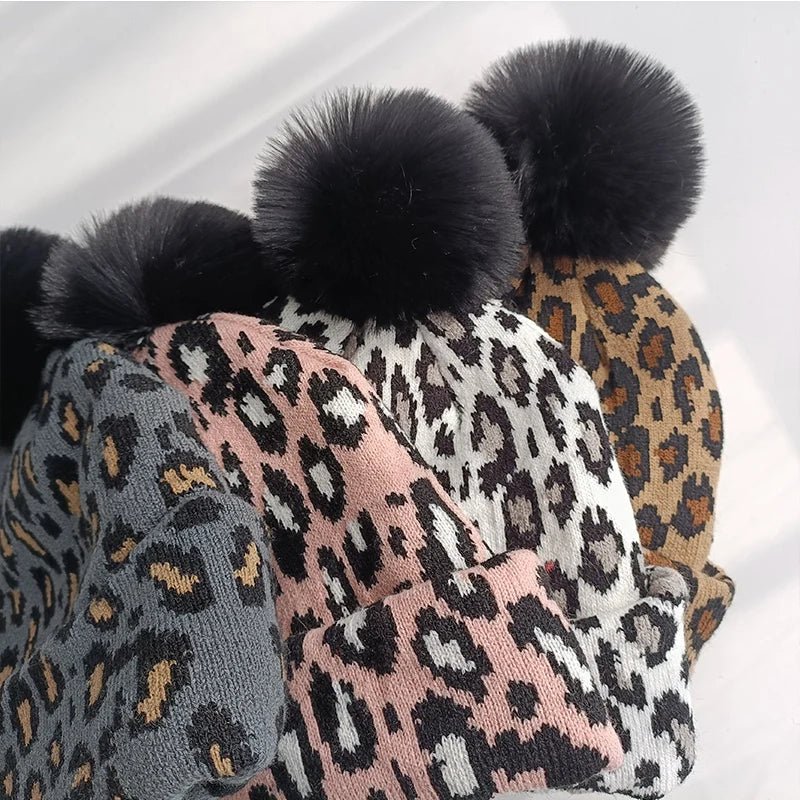 Trendy New Autumn & Leopard Print Bobble Hat