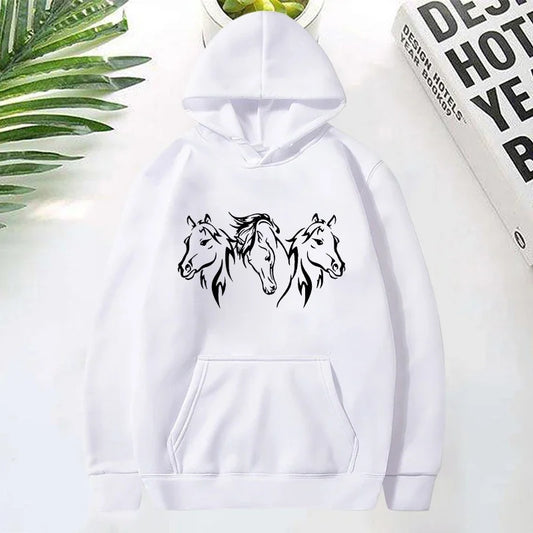 Three Horse Head Pattern Printed Hoodies
