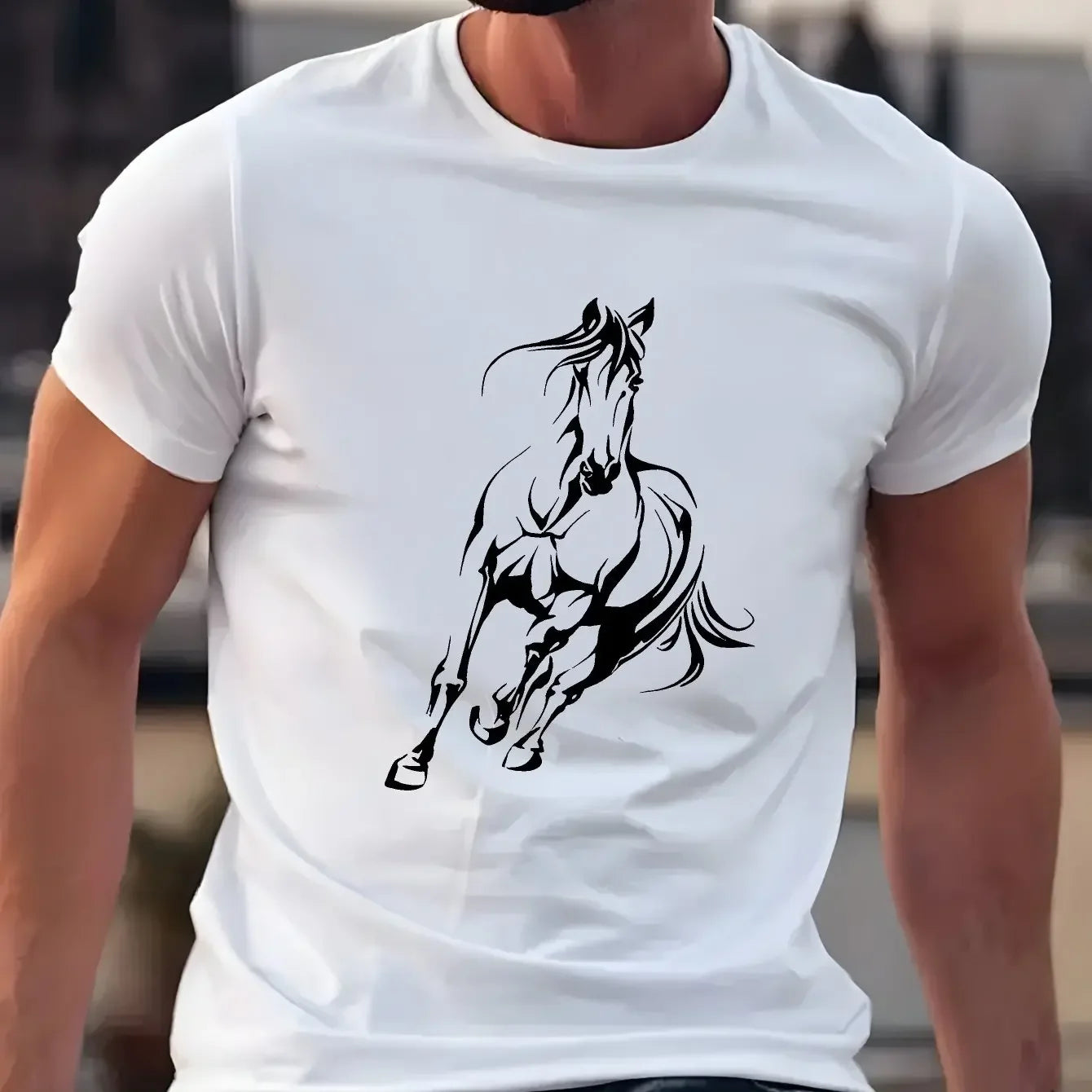 Men's Horse Running Print T-Shirt