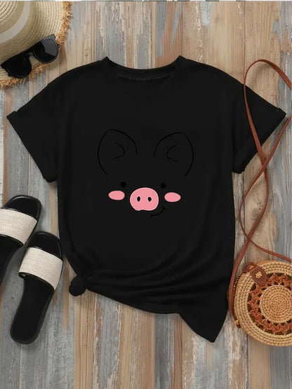 Women's Cute Piggy Face T-shirt