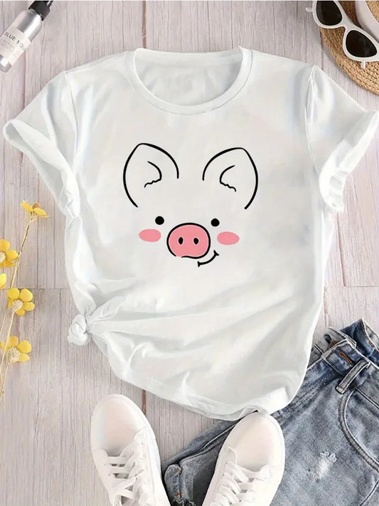 Women's Cute Piggy Face T-shirt