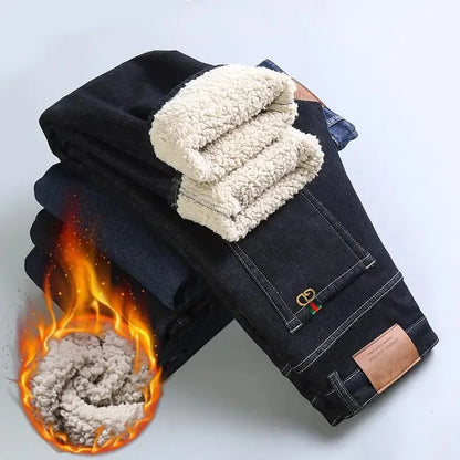 Men's Winter Thickened Fleece Lined Casual Jeans