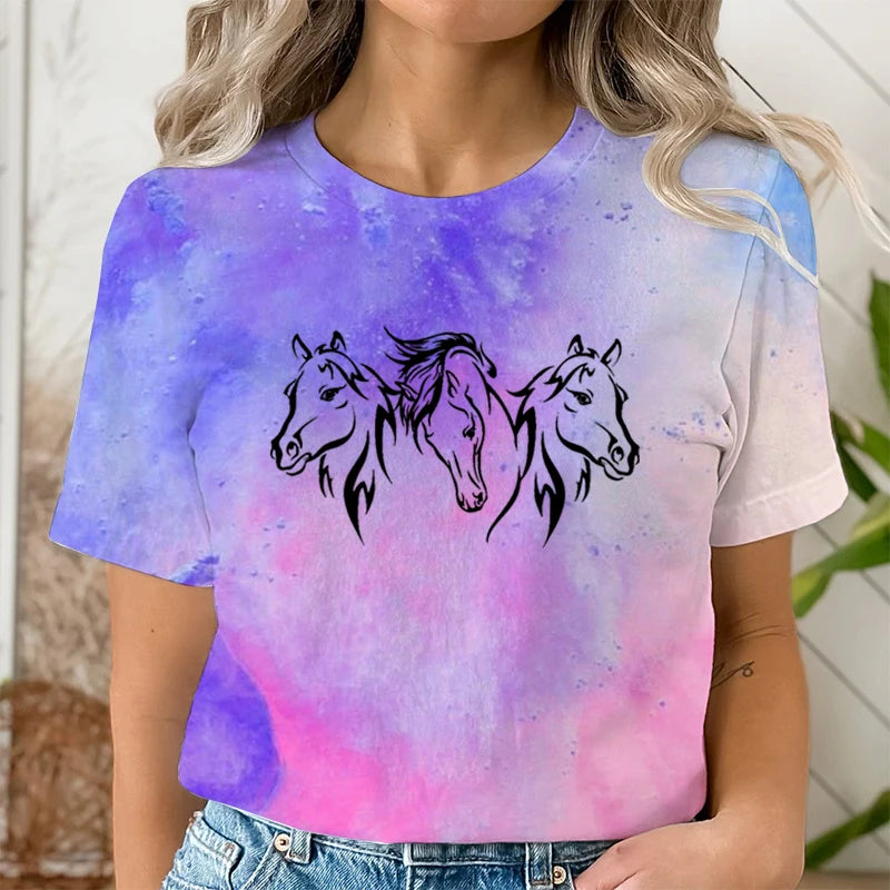 Water Horse Print T-Shirts