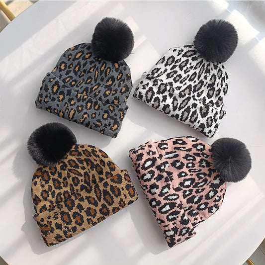 Trendy New Autumn & Leopard Print Bobble Hat