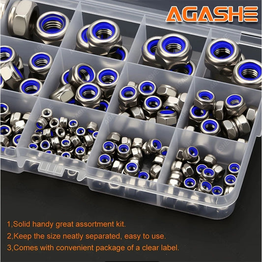 170/220/240pcs Stainless Steel Metric Locknut Kit