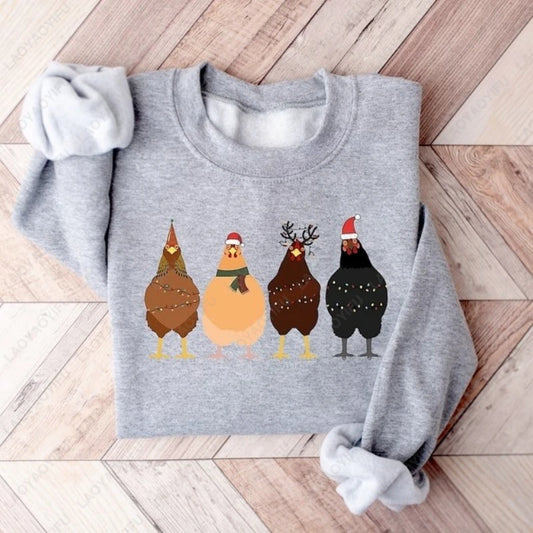 Christmas Chickens Holiday Crewneck Sweatshirt