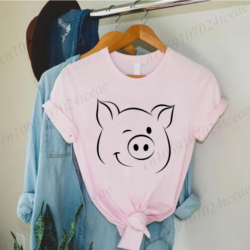 Cute Cartoon Pig Print Women's Summer T Shirt