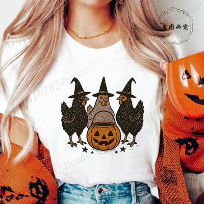 Women's T-shirt, Casual Halloween Chick or Treat Print T-shirt