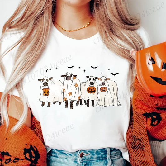 Cows Halloween Print Women's T-Shirt