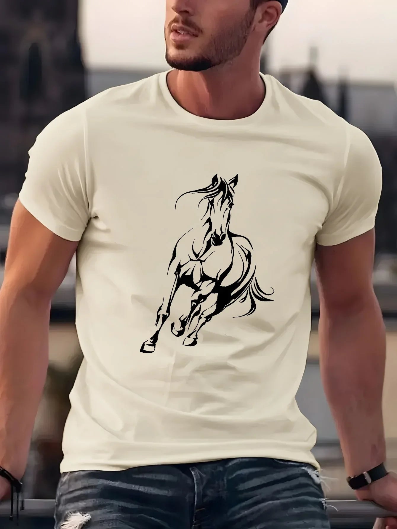 Men's Horse Running Print T-Shirt