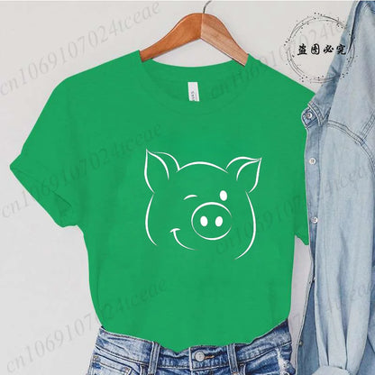 Cute Cartoon Pig Print Women's Summer T Shirt