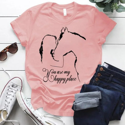 Horse And Girl Print T-shirts