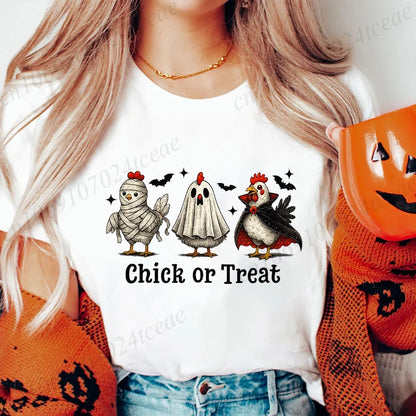 Women's T-shirt, Casual Halloween Chick or Treat Print T-shirt